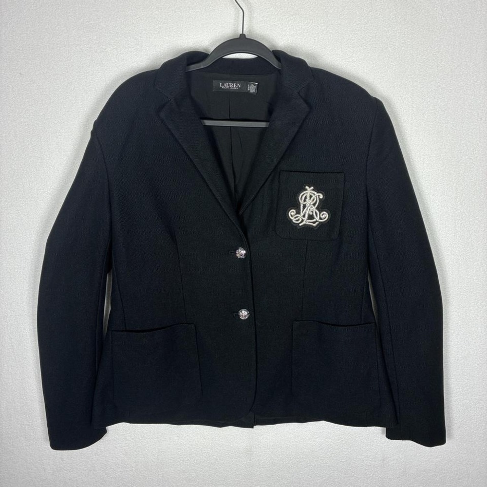 Ralph Lauren Bullion Jacquard Blazer black with white embroidered logo size XL
